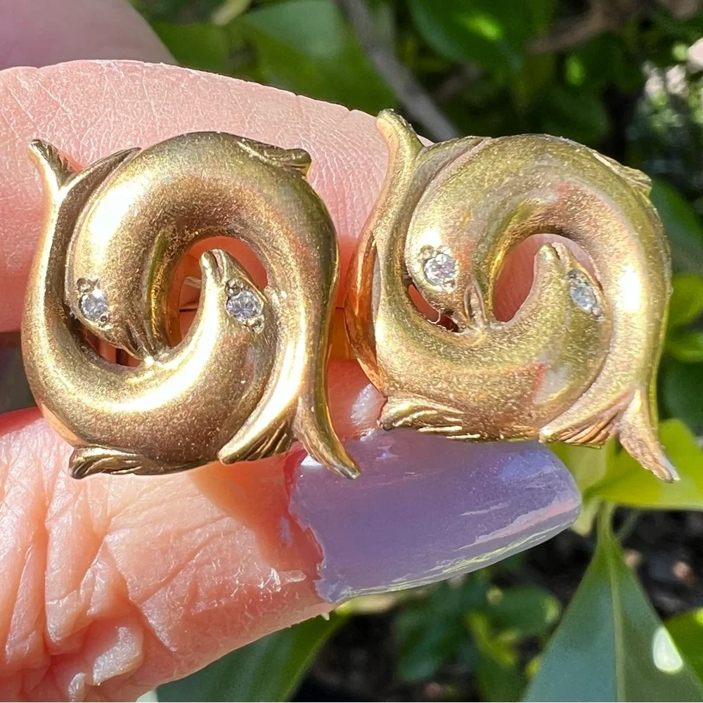 Vintage Gold Filled Diamond Fish Cufflinks